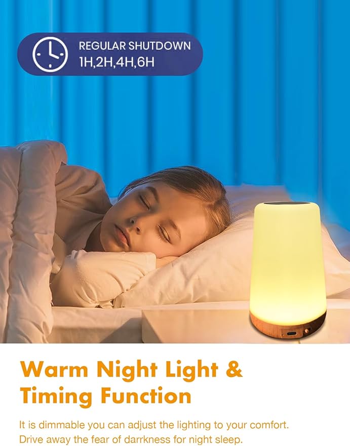 TLAOTNIY Baby Night Light, Dimmable Touch Lamp for Nursery, Portable Rechargeable Bedside Table Lamp for Bedroom, 13 RGB Colors 5 Brightness, Night Lamp for Kids Living Room Bathroom Hallway (D-2pack) - Bloomnest