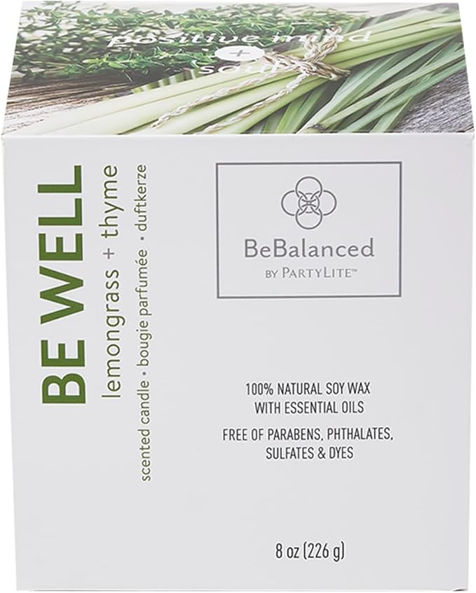 PartyLite Be Well Lemongrass + Thyme Jar Candle, 40-50 Hour Burn, 100% Soy Wax, Essential Oils, Ceramic Jar - Bloomnest