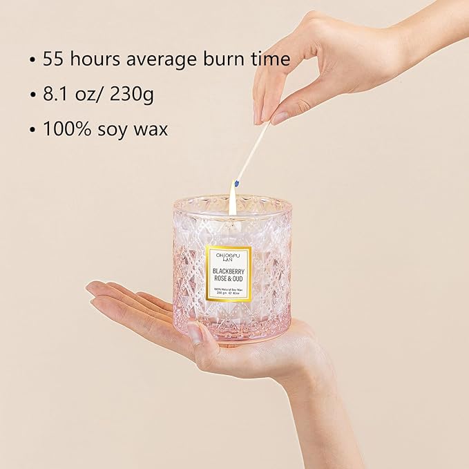 Chloefu LAN Rose Scented Candle, Oud Candle, Mothers Day Candles Gifts for Women, Pink Candles for Home Scented, 55 Hours Long Burning, 100% Natural Soy Wax - Bloomnest