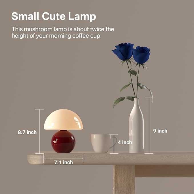 Mushroom Lamp Table Lamp for Bedroom,Desk Bedside Small Lamps for Living Room Night Stands,Mushroom Decor Cute Mini Modern Mid Century Lamps,Unique Aesthetic Home Decor(Christmas Red) - Bloomnest
