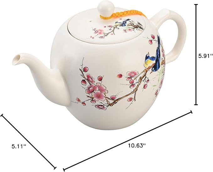 Teapot with Infuser Ceramic Tea Pot with Removable Stainless Steel Fliter for Loose Tea 15.80 OZ/450ml (1-2cups) Teapots for Tea Coffee Milk for Office Home Men Women White(Magpie)
