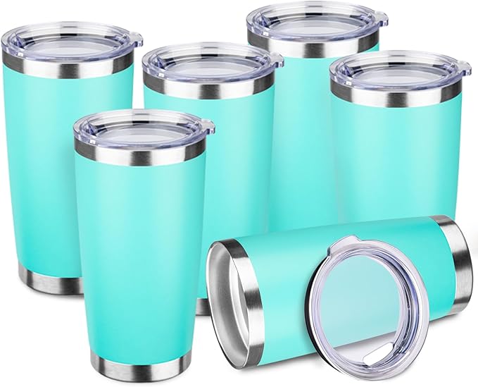 StarSpeed 20oz Tumbler Bulk with Lid, Stainless Steel Insulated Tumblers Double Wall Vacuum Insulated Travel Mug, Powder Coated Coffee Cups for Hot and Cold Drinks(Light Green,6) - Bloomnest