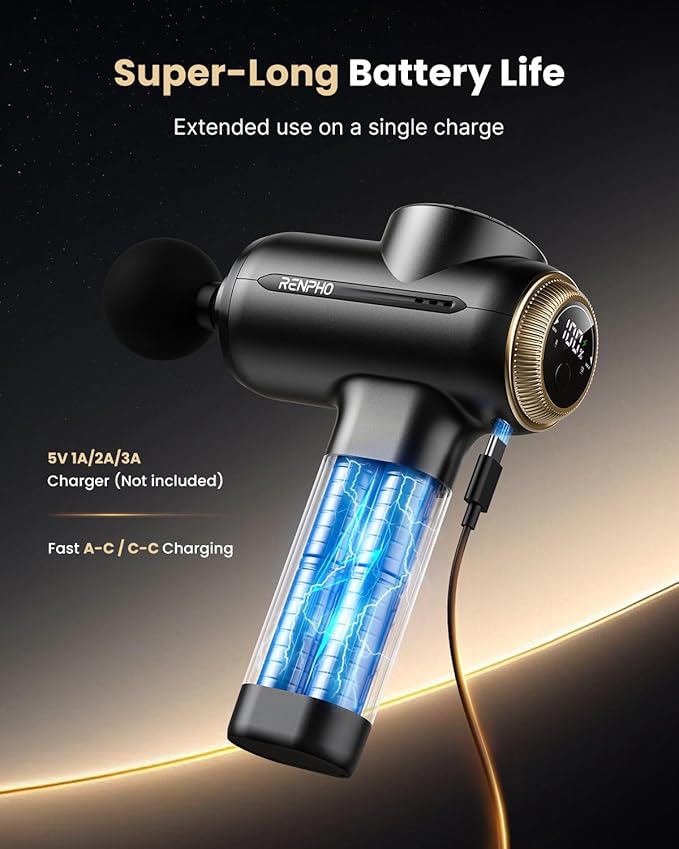 RENPHO Massage Gun Deep Tissue with 8-12mm Adjustable Amplitude Heavy-Duty, Percussion Professional Muscle Massager Gun with Portable Case for Athtetes & Home Use, Active EVO - Bloomnest