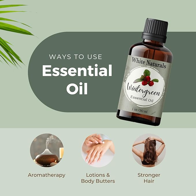 Wintergreen Essential Oil,100% Pure Natural Organic Therapeutic Grade for Aromatherapy Diffuser, Winter Green Oil for Inhalation Therapy, DIY Soap Candle Making, Refreshing, Crisp & Woodsy Scent - Bloomnest