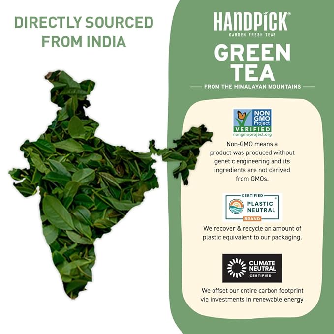 HANDPICK, Green Tea Loose Leaf (255g/9oz) 127 Cups | Non-GMO, 100% Pure Green Tea Leaves Sourced from Himalayas, India | Resealable Ziplock Pouch - Bloomnest