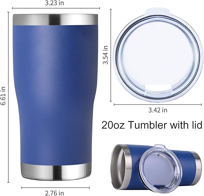 DOMICARE 20oz Tumbler with Lid Stainless Steel Tumblers Bulk, Double Wall Vacuum Insulated Coffee Travel Mug Powder Coated Tumbler, 4 Count (Pack of 1) Dark Blue - Bloomnest