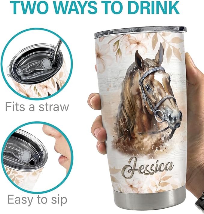SANDJEST Personalized Horse Tumbler Motivation 20oz 30oz Tumblers with Lid Gift for Women Girl Daughter Sister Animal Lovers Christmas Birthday - Bloomnest