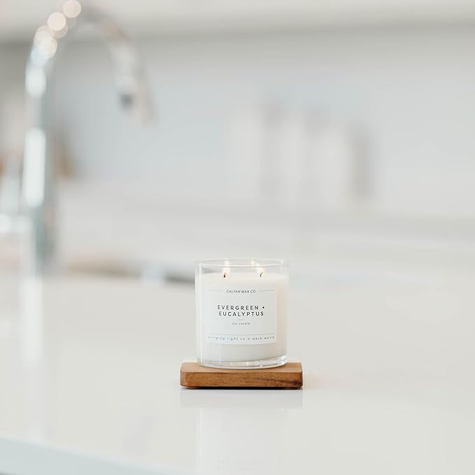 Calyan Wax Co. 2 Wick Candle, Evergreen + Eucalyptus Scented Candle, 37 Hour Burn Time, Aromatherapy Soy Candles, Non Toxic & Vegan Soy Wax, Glass Tumbler Scented Candles, 12.5oz - Bloomnest