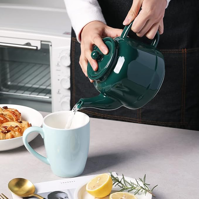 Sweejar 35 oz Porcelain Tea Pot, Teapot with Removable 18/8 Stainless Steel Infuser, Microwave & Dishwasher Safe Tea Maker, Tea Infuser Pots for Blooming loose Leaf Tea,Chrismas Women Gift (Jade) - Bloomnest