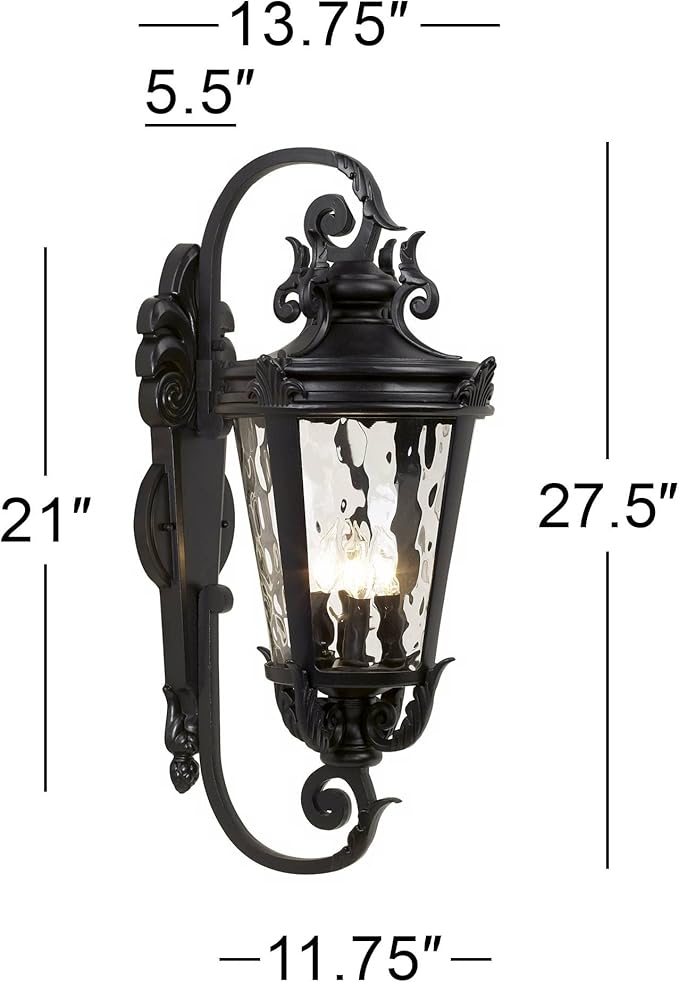John Timberland Marseille Rustic Vintage Outdoor Wall Light Fixture Textured Black Scroll 27 1/2" Hammered Glass for Exterior House Porch Patio Outside Deck Garage Yard Front Door Garden Home - Bloomnest