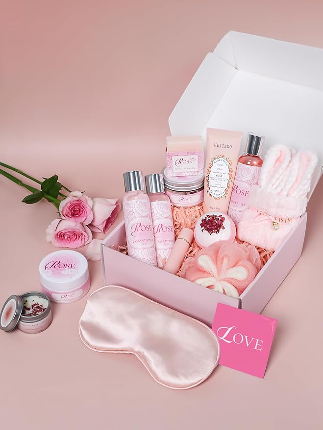 Valentine's Day Gifts for Her Rose Spa Set - 16 Pcs Bath & Body Care Kit with Bath Bombs & Lotions Relaxing Home Spa Gift for Mom, Wife & Friend Ideal for Mother’s Day, Birthday & Thank You - Bloomnest