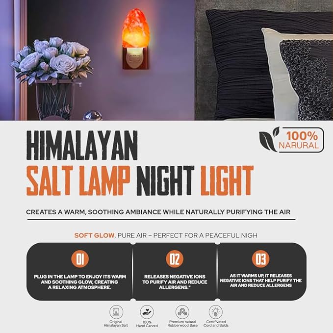 Himalayan Natural Salt Night Lamps, Night Lamp with 360 Degree Rotatable Wall Plug with Extra Replacement Bulb, Hand Carved Natural Lamp for Bedroom & Home Decors - Bloomnest