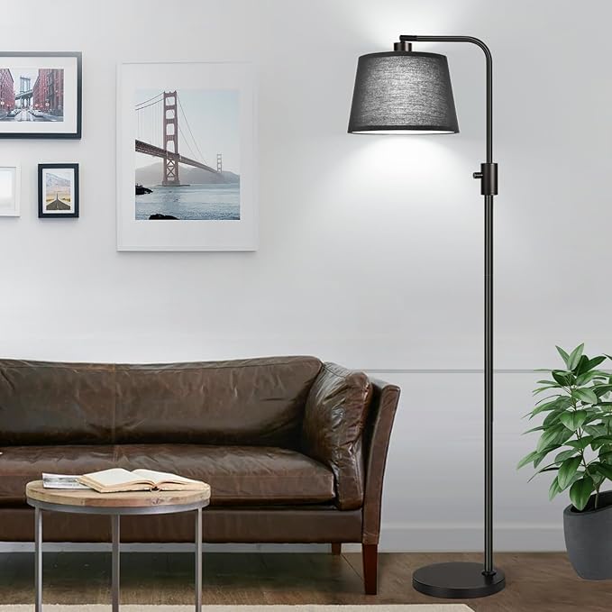 Nintiue [Upgraded] Dimmable Floor Lamp, 1000 Lumens LED Edison Bulb Included, Black Shade, Modern Arc Standing Tall Floor Lamp for Living Room Bedroom Office Dining Room - Bloomnest