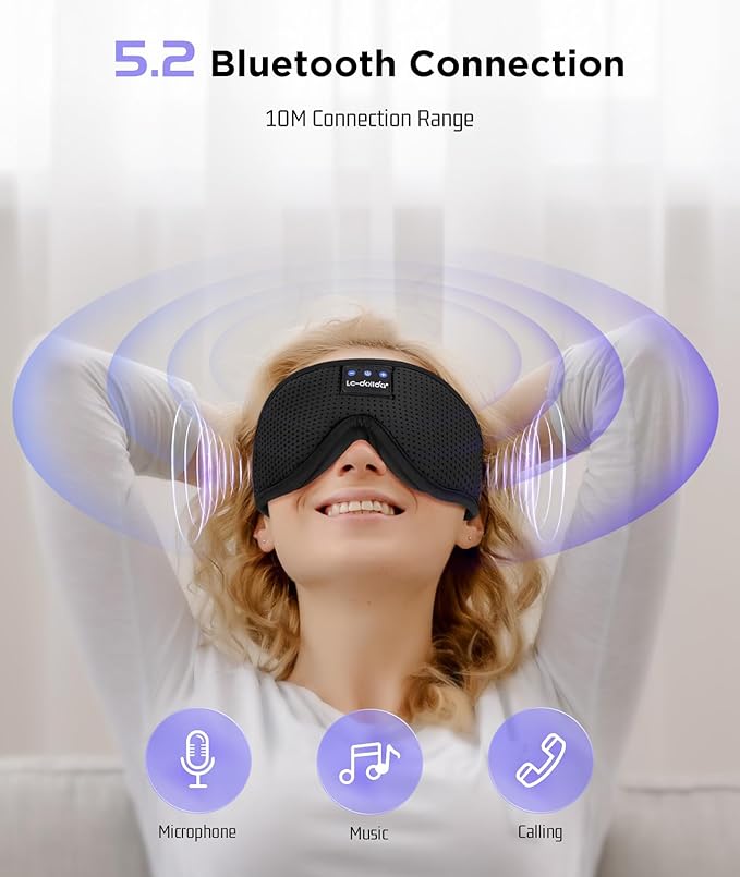 LC-dolida Sleep Mask Bluetooth Headphones Weighted Sleeping Mask 3D Eye Mask Pressure Relief Night Sleep Eye Mask Music Sleeping Headphones for Side Sleepers Meditation Gifts for Men Women - Bloomnest