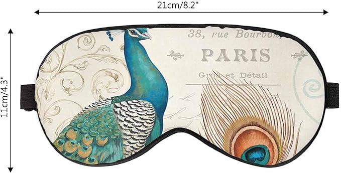 Peacock Flowers Sleep Eye Mask Vintage Feather Letter Green Brown Men Women Sleep Mask with Adjustable Strap Eye Cover Eye Shade for Travel, Nap,Meditation - Bloomnest