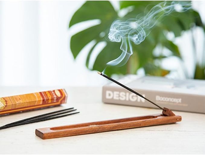 Wood Incense Holder for Sticks with Adjustable Angle & Ash Catcher | 9.8 Inch Inscent Stick Holder Burner | Zen Yoga Room Decor, Durable Natural Teak Incense Holders for Stick Incense - Bloomnest