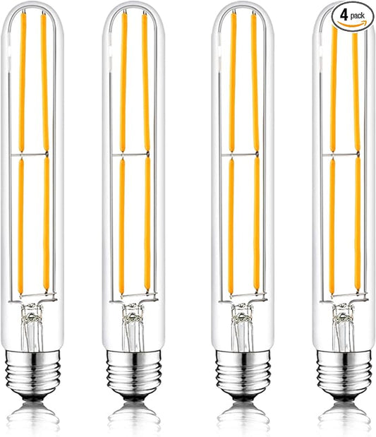 7.3 Inch E26 Led Bulb 6W Dimmable, 2700k Soft White Edison Bulbs 800LM, Equal 80 Watt Tubular T10 T9 Long Clear Glass Light Bulb for Rustic Pendant Pipe Wall Sconces Chandeliers - 4Pack - Bloomnest