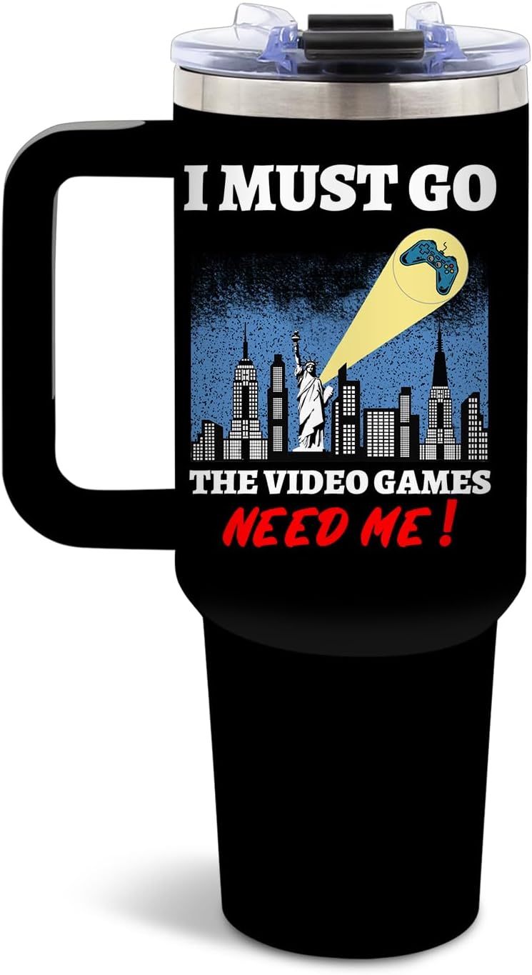 DUUV Gamer Gifts for Men, Video Game Tumbler 40 Oz with Handle and Straws, Funny Gaming Gifts for Kids Teen Boys Son Adults Dad Husband, Christmas Thanksgiving Birthday Gift for Gamers Teenage, 1PCS