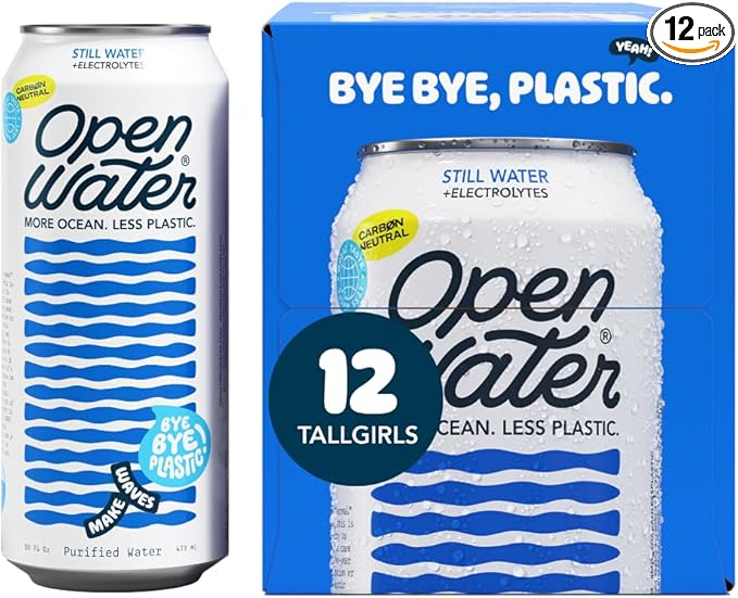 Open Water Still 16oz Tallgirl (1 case, 12 cans) - Sustainable Aluminum Canned Still Water With Electrolytes - 7.0 pH Balanced BPA-Free Ultra-Purified Water - Bloomnest