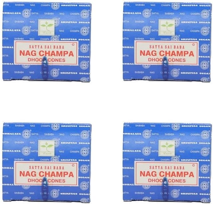 Satya Nag Champa Incense Cones for Meditation and Yoga, 48 Pieces, 4 Packs (Incense Dhoop Cones, NagChampa)