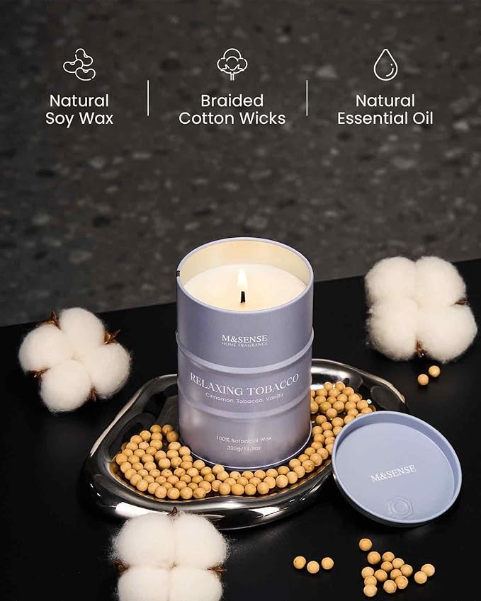 M&SENSE Tobacco Scented Candles Natural Non Toxic, Aromatherapy Candle for Stress Relief Meditation Relaxing, Housewarming Gifts for Women Men, 11.3oz 70 Hour Long Burning - Bloomnest