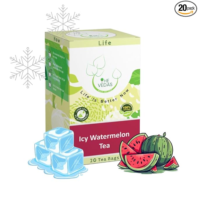 THE VEDAS Icy Watermelon Tea | Herbal Tea with Hibiscus & Sweet Basil - Caffeine Free Herbal Tea - Enjoy Hot or Iced | Biodegradable Cotton Teabags | 20 Tea Bags (Pack of 1) - Bloomnest