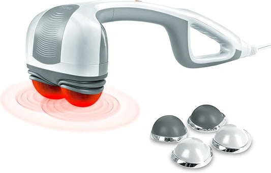 Homedics Back Massager - Heated Automatic Percussion Back, Body and Neck Massager with Dual Pivoting Heads, Interchangeable Nodes, for Shoulders, Legs and Feet, White - Bloomnest