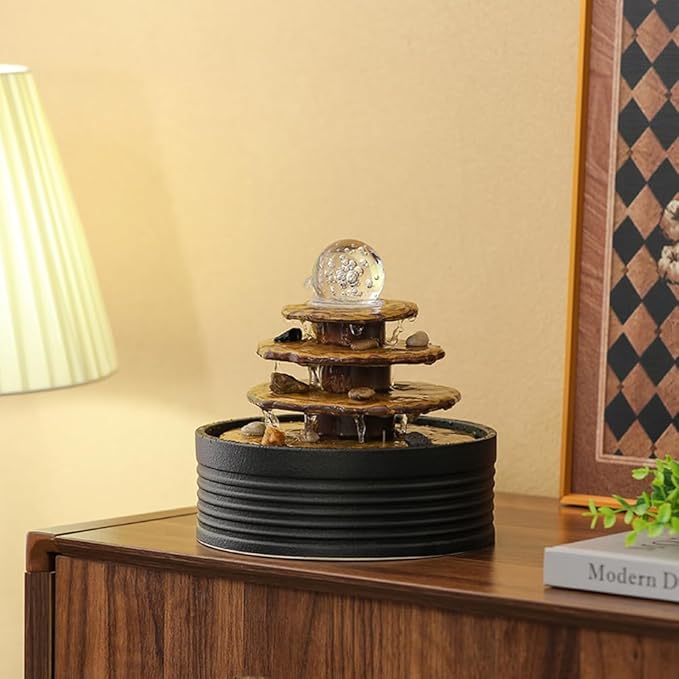 Outdoor and Indoor Ceramic Fountain Waterfall Water Feature Tabletop Home Office Kitchen Decoration (Black)