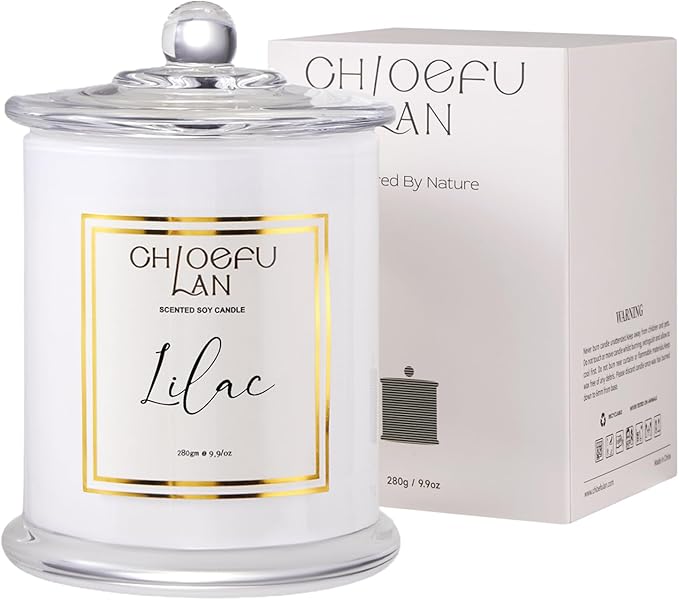 Chloefu LAN Lilac Candle, Scented Candles for Home, Wedding Gift for Women, Natural Soy Wax for Clean Burning, Luxury Glass Jar, Bridal Shower Gifts, Non-Toxic, 70 Hour Burn, 10 oz - Bloomnest