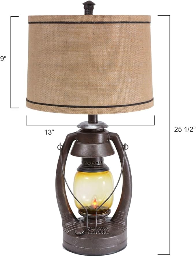 BLACK FOREST DECOR Vintage Lantern Table Lamp - Rustic Cabin Decor for Living Room, Nightstand, Desk - 25.5" x 13" - Bloomnest