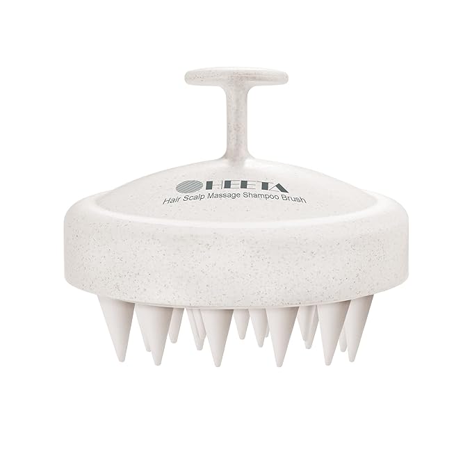 HEETA Scalp Massager Hair Growth, Soft Silicone Scalp Scrubber Shampoo Brush for Exfoliation, Dandruff Removal & Head Massage Stress Relax, Wet & Dry Use for Thick, Thin Hair Care, Wheat Straw Beige HEETA