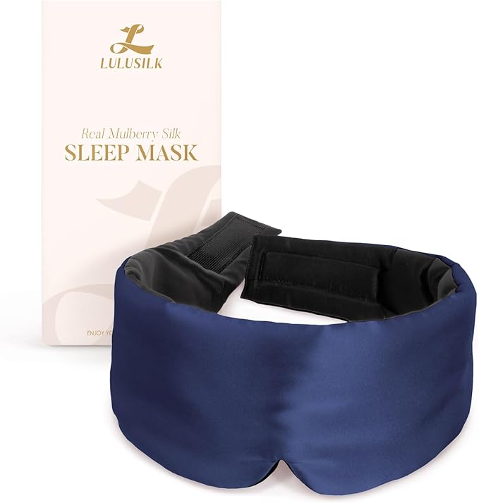 LULUSILK Reversible Mulberry Silk Sleep Mask for Women and Men, Adjustable Real Silk Eye Mask for Sleeping, Navy Blue and Black, Pack of 1 - Bloomnest
