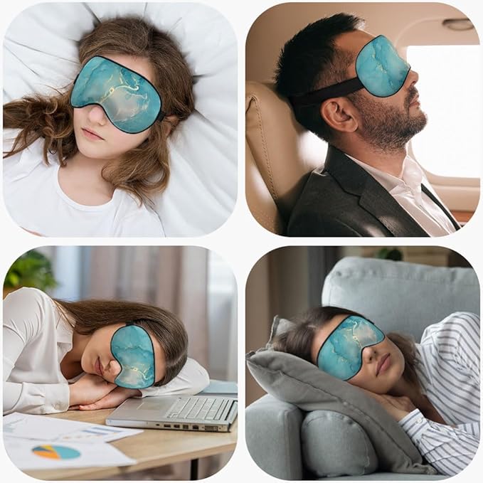 Marble Silk Eye Mask Sleep Mask Alcohol Ink Abstract Blue Golden Glitter Eye Mask with Adjustable Strap Lightweight for Women Work Travel Night Sleep - Bloomnest