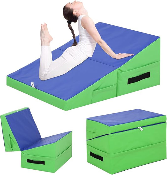 Gymnastics Mat Incline Tumbling Mats yoga mat for Home Gym, Folding Exercise Mat with Non-Slip PU Surface & Handles, Cheese Wedge Mat - Bloomnest