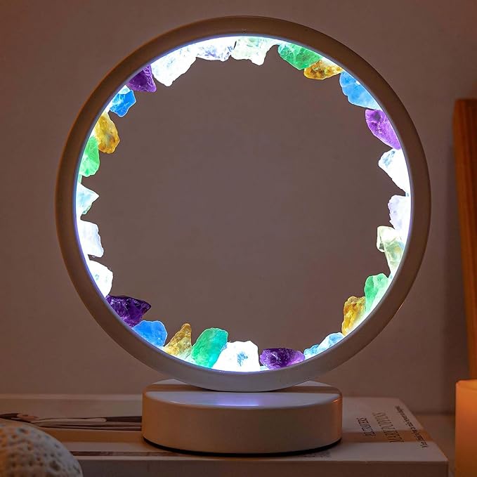 Runyansghi Chroma Gravel Night Lamp 8.6" Natural Healing Crystal Bedside Lamp USB Port 3 Colours Dimming Mode Bedroom Lamp Suitable Night Light for Living Room Bedroom Office Home Decor Ideal Gift - Bloomnest