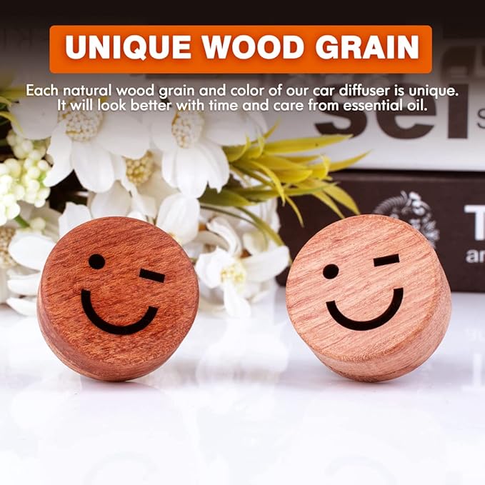 Essential Oil Car Diffuser, 2 PCS Smile Car Aromatherapy Wink Wood Diffuser with Vent Clip - Bloomnest