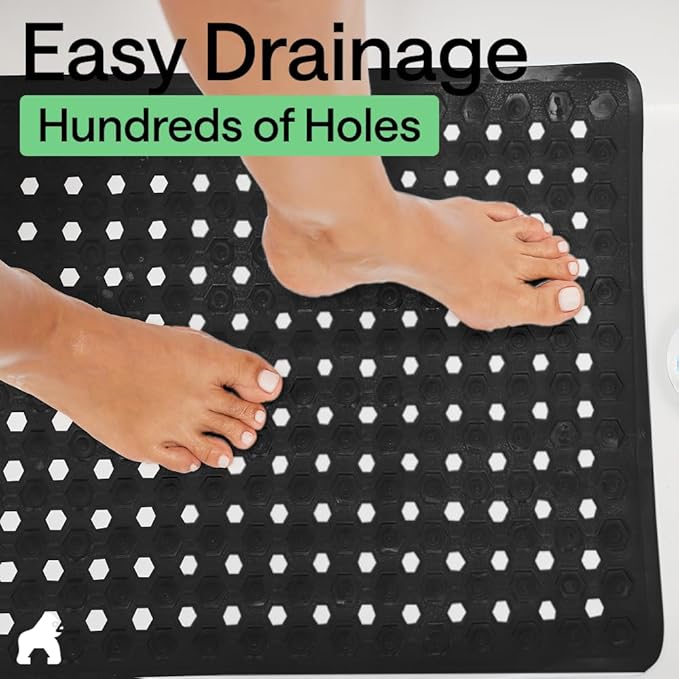 GORILLA GRIP Patented Square Shower Stall Mat, Small Bathtub Floor Mats for Stand Up Showers, Suction Cups and Drainage Holes, Machine Wash, Soft on Feet, Bathroom Accessories 21x21 Inch, Black Opaque - Bloomnest