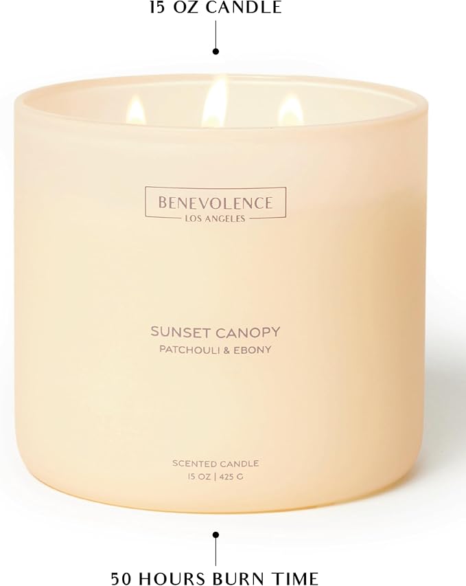 Patchouli & Ebony – Benevolence LA 3-Wick Fall Scented Candle for Home | 15oz, 50-Hour Burn | Natural Soy Wax | Warm & Grounding Autumn Home Fragrance | Malibu Sands Collection – Gift for Women & Men - Bloomnest
