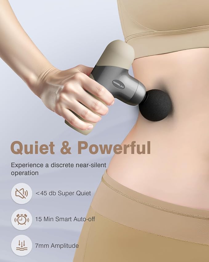 Morelax Mini Massage Gun Deep Tissue, Portable Percussion Muscle Massager for Whole Body Pain Relief, Electric Handheld Sport Massager with 6 Massage Heads 4 Speed, Best Gift (Almond) - Bloomnest