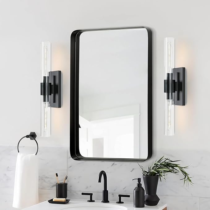2-Light Matte Black Bathroom Light Fixtures with Glass Shades,Modern Wall Sconce for Bedroom Bath Mirror Lights. - Bloomnest