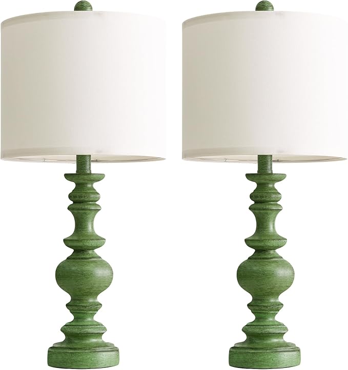 BOBOMOMO 24" Farmhouse Table Lamps Set of 2 – Sage Green Bedside Lamps with Linen Shades, Medium Traditional Lamps for Living Room, Bedroom, and Entryway, Vintage Lamp with Soft Natural Serenity - Bloomnest
