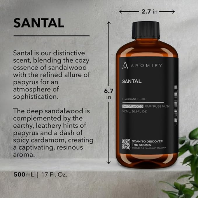 Santal Diffuser Oil, 16.9 FL Oz, 500 mL, Diffuser Fragrance Oil for Home, Bathroom & Office, Aromatherapy Blend of Natural Essential Oil, Sandalwood & Musk Scent. - Bloomnest