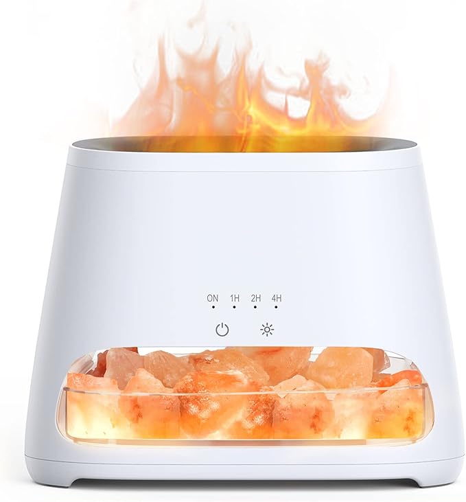 SALKING 2-in-1 Himalayan Salt Lamp & Ultrasonic Essential Oil Diffuser, Aromatherapy Diffuser Cool Mist Humidifier, Original Salt Therapy Lamp, 100% Pure Himalayan Salt, Ambient Glow, 150ml (White) - Bloomnest