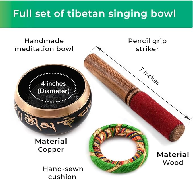 Handmade Tibetan Singing Bowl Buddhist Mantra Sound Bowl Set Meditation Yoga Stress Relief Birthday Christmas Gifts ShopLC