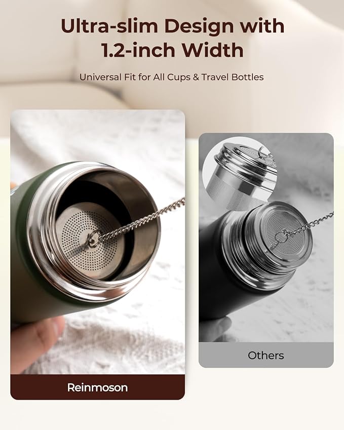 Reinmoson Mini Tea Strainers for Loose Tea, Extra Fine Mesh Tea Infuser, 304 Stainless Steel & Updated Slim Threaded Lid, Loose Leaf Tea Steeper for Black Tea, Rooibos, etc - Bloomnest