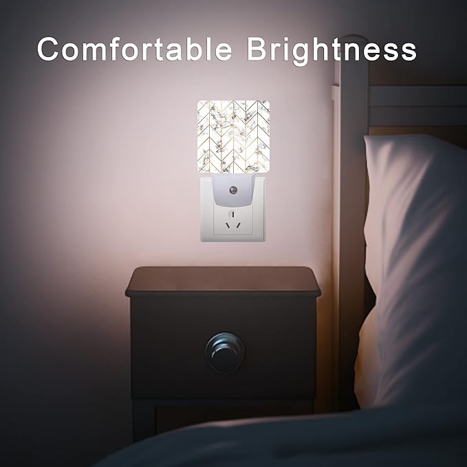 Marble Line Geometric Night Light,Plug-in Night Lights with Dusk-to-Dawn Sensor for Stairway/Hallway/Kitchen Sleep Friendly lamp for Women/Girls/Boys Gift,0.5W - Bloomnest