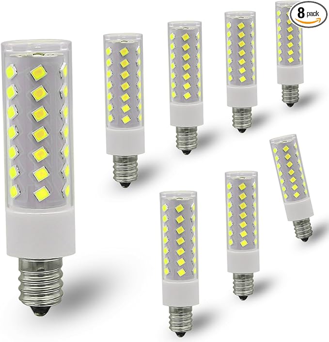 KAKEMONO E12 Dimmable LED Candelabra Bulb 6W 600lm C7 Light Bulb, 60W E12 Halogen Equivalent,T6 120V for Ceiling Fan Chandelier Salt Lamp,6000K Daylight White,Pack of 8 - Bloomnest