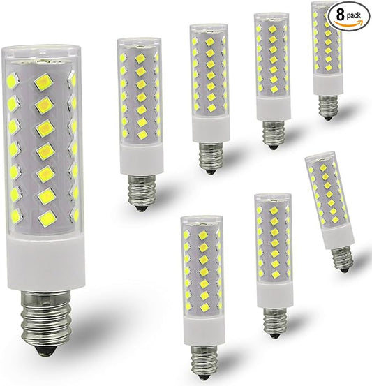 KAKEMONO E12 Dimmable LED Candelabra Bulb 6W 600lm C7 Light Bulb, 60W E12 Halogen Equivalent,T6 120V for Ceiling Fan Chandelier Salt Lamp,6000K Daylight White,Pack of 8 - Bloomnest
