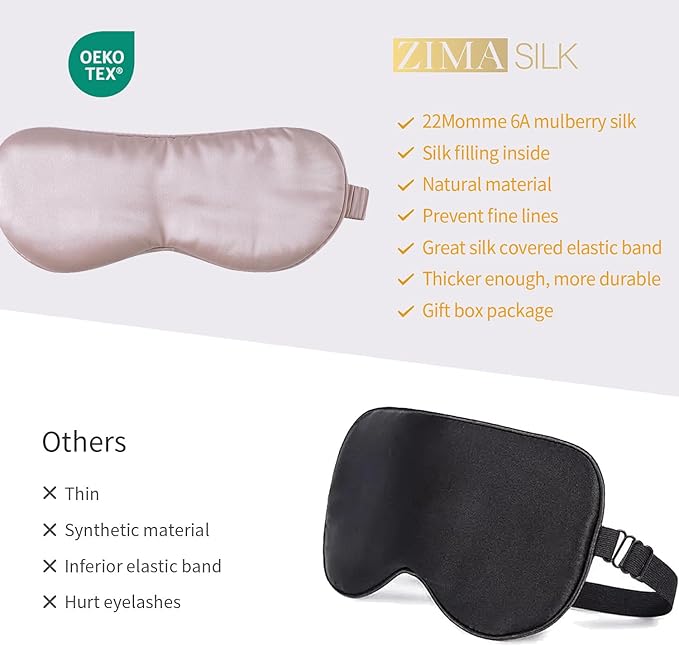 ZIMASILK 100% 22 Momme Pure Mulberry Silk Sleep Mask,Filled with 100% Mulberry Silk,Silk Wrapping Strap- Super Soft & Comfortable Sleep Eye Mask for Sleeping (Light Plum) - Bloomnest