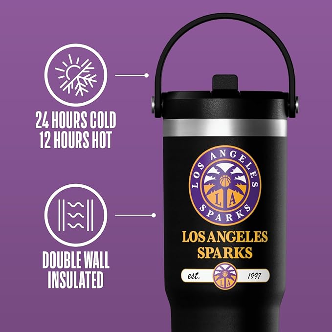 Hydrapeak x WNBA Officially Licensed Los Angeles Sparks 32 oz Nomad Tumbler with Handle and Straw Lid, Leakproof Stainless Steel Water Bottle - Bloomnest